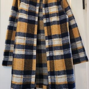Plaid Women's Coat in Navy and Tan